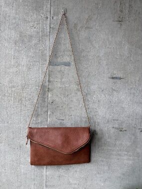 Leather Chain Strap Foldover Clutch